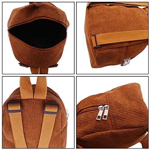 Mini Backpack Corduroy Backpack Purse Casual Daypack for Women Travel Brown - Bild 3 von 6