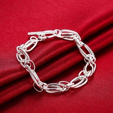 Solid 925 Sterling Silver Double Chain Bangle Bracelets Women's Jewelry Gift