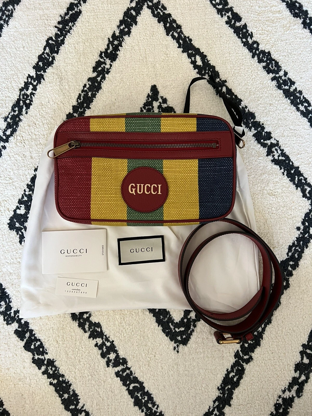 NEUF Gucci Baiadera toile rayée ceinture sac fanny pack