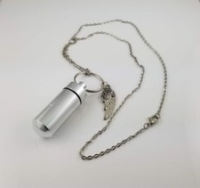Pet Urn Ashes Angel Wing Keepsake Cylinder Necklace 24-inch Chain