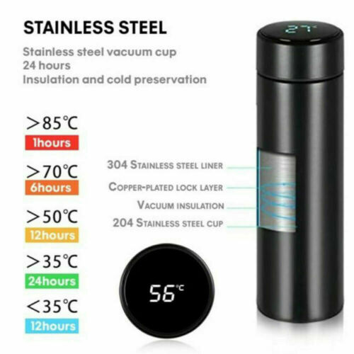 500ML Vacuum Sealed Steel Thermos Insulated Coffee Cup Travel Mug LED Display US - Picture 11 of 12