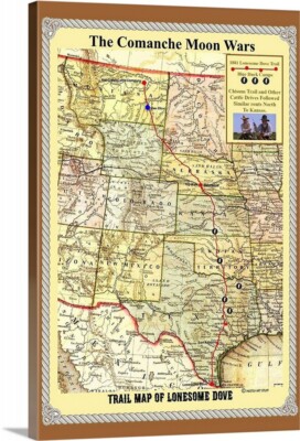 Lonesome Dove Trail Map Stretched Canvas Wrap Print Giclee Vintage Photo art