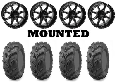Kit 4 Maxxis Zilla Tires 27x10-14/27x12-14 on Quadboss Slicer Gloss Black HP1K