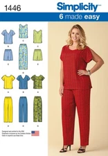New Simplicity Pattern 1446 Misses Easy Pants Tops Shorts Plus Women's 26-32