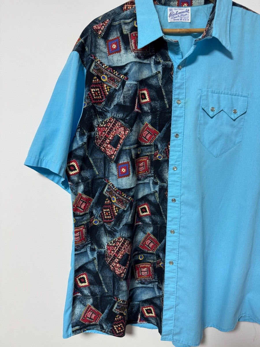 Rockmount USA Tru West Ranch Wear Pearl Snap Aztec Embroidered