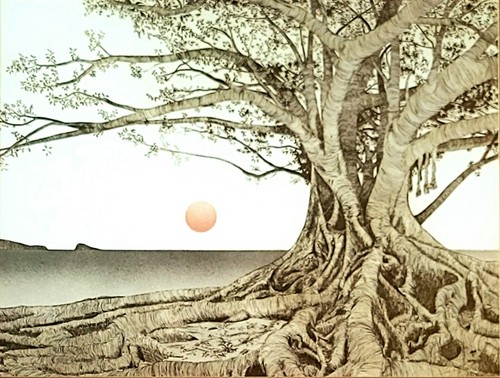 Vtg 1976 MICHAEL ARTH "Tropical Fig Tree" Lithograph (31"×27) Framed & Matted - Picture 2 of 4