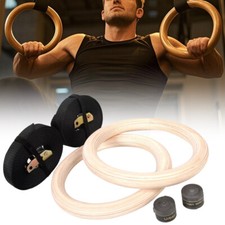2 X Wood Gymnastic Rings with Straps Gym Rings Crossfit Gymnastics