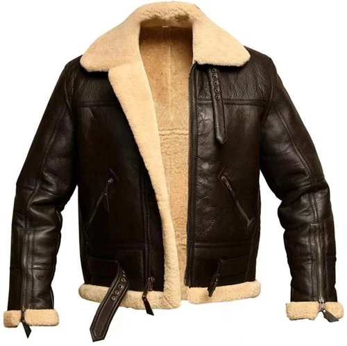 Fliegerjacke aus PU-Leder für Herren, Bomberpilot, fliegende Wolljacke DE- - Bild 5 von 10