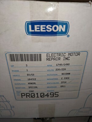 LEESON NATIONAL PR010495 Electric Motor 3 HP 1740 RPM 1PH 230/220V [WHSE2.28d] 