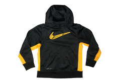 NIKE Gray/Orange Swoosh THERMA-FIT HOODIE Athletic Gym Sweatshirt Kid Sz YOUTH M