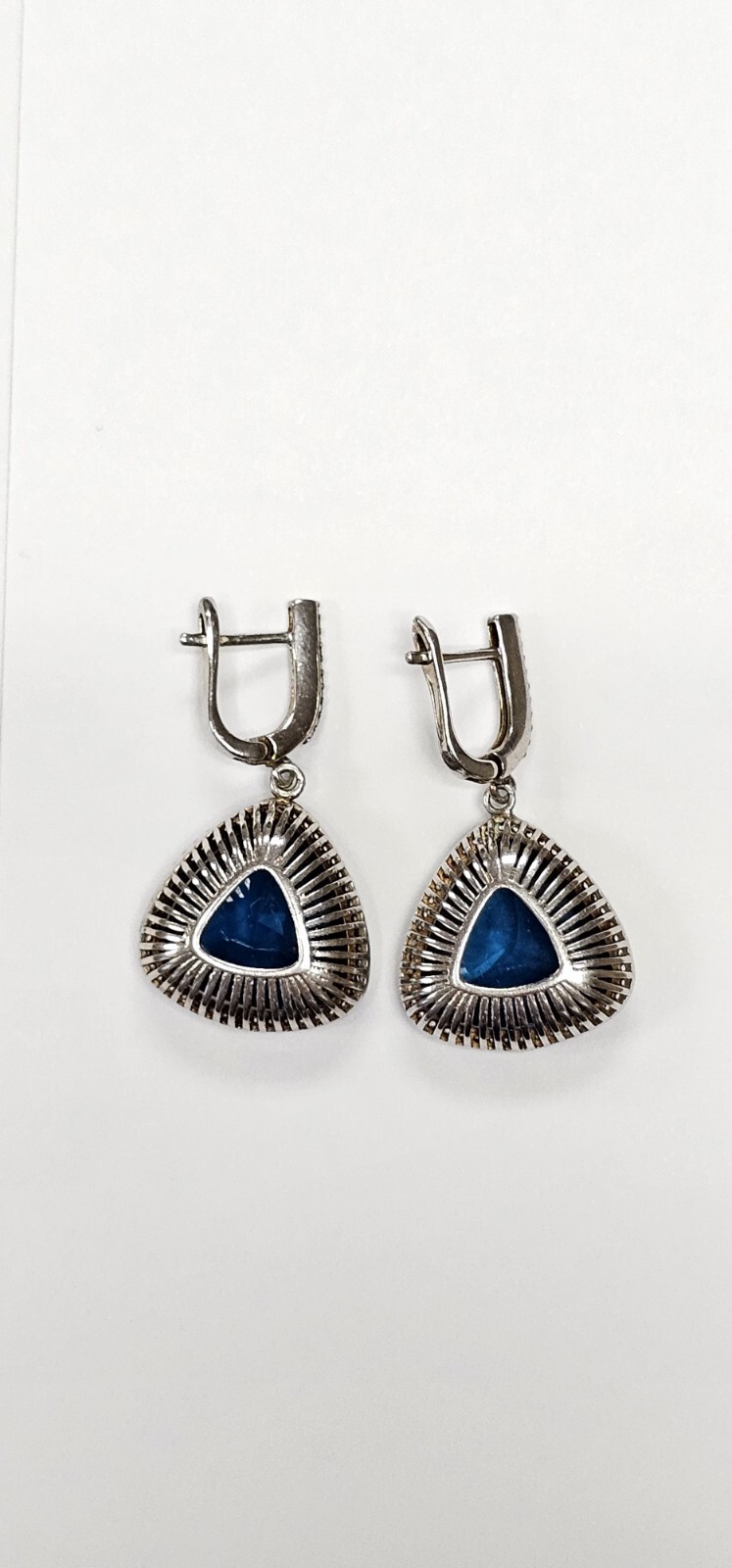 Geometric Blue White Crystal Statement Dangle 925… - image 3