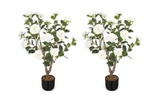 Artificial Camellia Tree for Indoor and Outdoor, Faux Flower Tree Plant in Po...