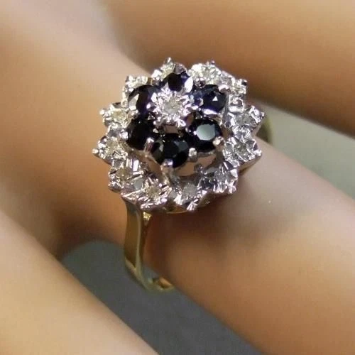 9ct gold sapphire best sale and diamond cluster ring