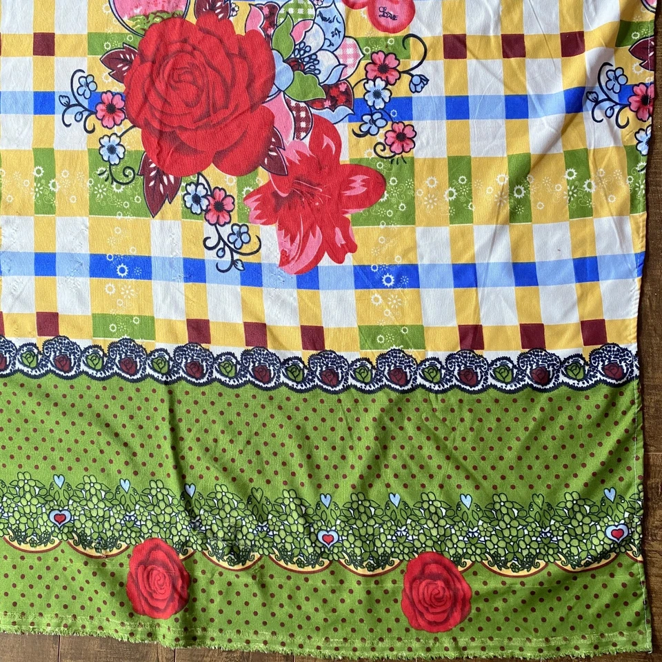 Red Roses Hearts Love Yellow Gingham Polka Dots Soft Fabric 86 x 86 - Image 3 of 4