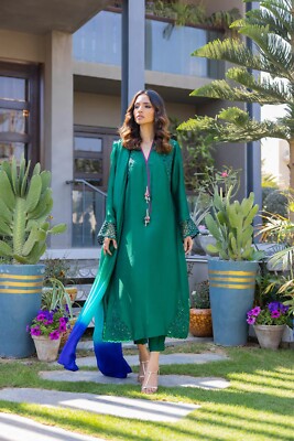 slim fit dress slacks Magnificent Teal Green Pakistani Dress for Wedding in Bridal Section S main image 1