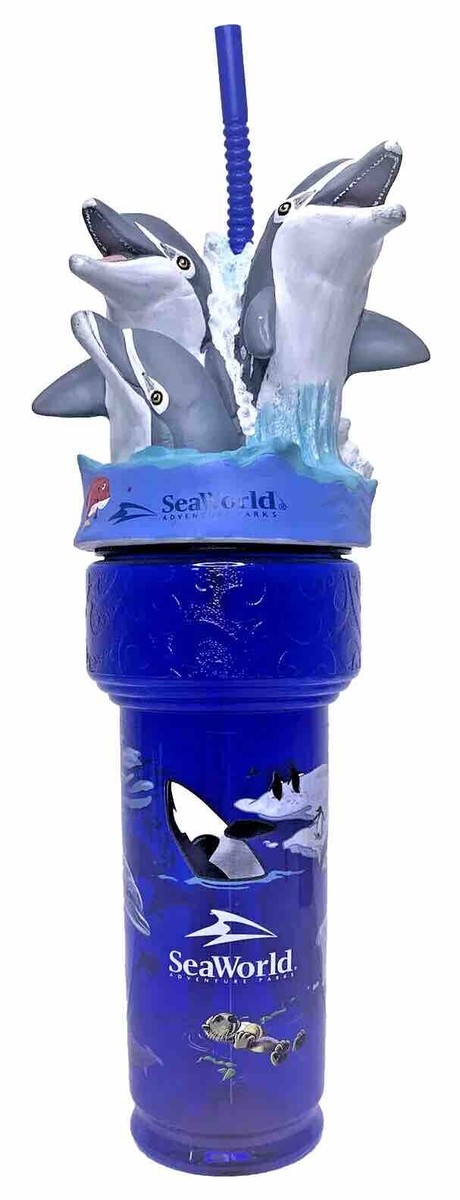 Sea World Cups Collectible Souvenir Plastic With Straw 3D Lid W