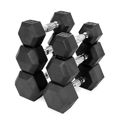 NEW Set of 2 Barbell Hex Rubber Dumbbell w//Metal Handles Pair Heavy Dumbbells US