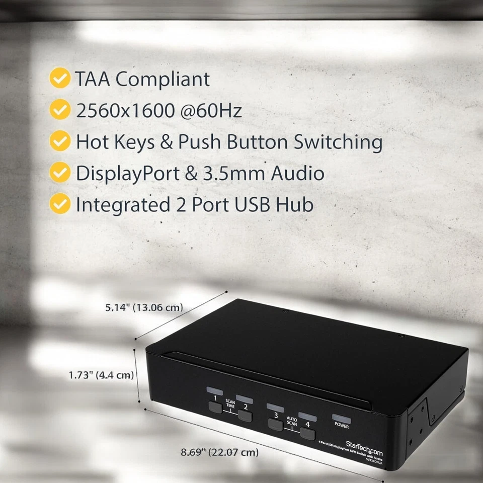 Display Port KVM Switch Audio 4Port USB 2560x1600 DP Monitor Computer Switch Box - Image 3 of 4