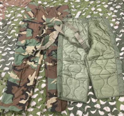 M65 Woodland Cold Weather Field Pants w Liner and Suspenders NOS
