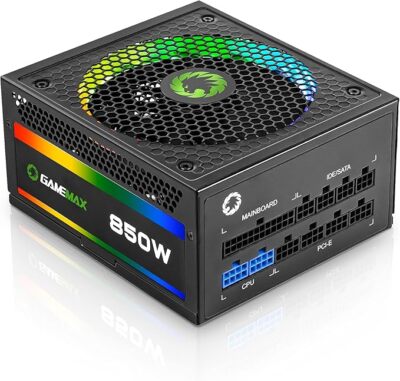 GameMax Power Supply 850W Fully Modular 80+ Gold Certified with RGB Light Mode