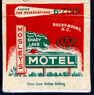 MOSLEY'S SHADY LAKE Vintage MATCHBOOK Rocky Mount N.C. 60 Units on 301