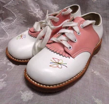 Vtg Girl's Children's WALK-IN White & Pink BUTTERFLY Saddle Shoes ~ Size 10