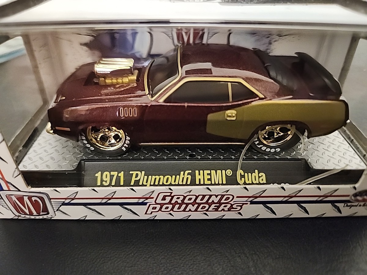 M2🔥CHASE '71 Plymouth HEMI CUDA MAROON/GOLD 10-03 VHTF 1:64