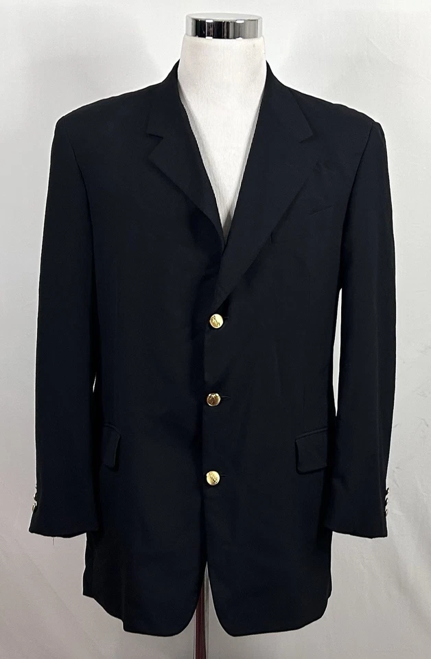 Blazer Bobby Jones 42L Vintage 100% Lã Ouro Preto Três Botões Totalmente Forrado - Imagem 2 de 4