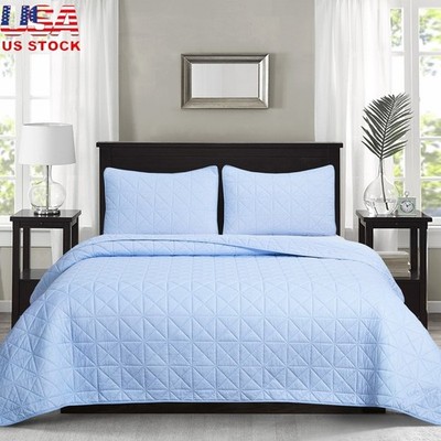 3 Piece Microfiber Quilt Set Jersey Knit Comforter Sham Machine Washable New