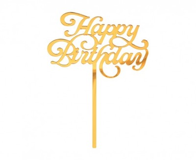5902973164084 Topper na tort akrylowe Happy Birthday, złota, 11x15 cm GODAN