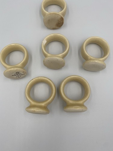 Pfaltzgraff Ceramic Napkin Rings Beige Brown Heart Pattern Set of 6 Hand Painted - Picture 4 of 6