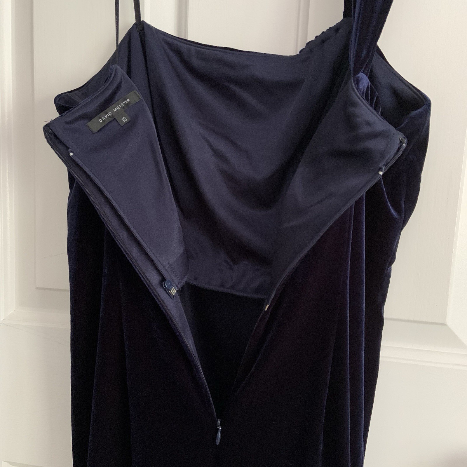 David Meister Boned support Blue Velvet one shoulder Party Cocktail Dress sz 10