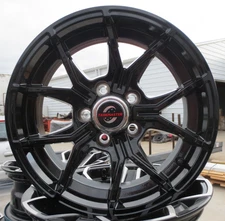 New Aluminum 15x6" Trailer Wheel 5 on 4.5" Trinity 5-fork BLACK Rim w CAP 2835#