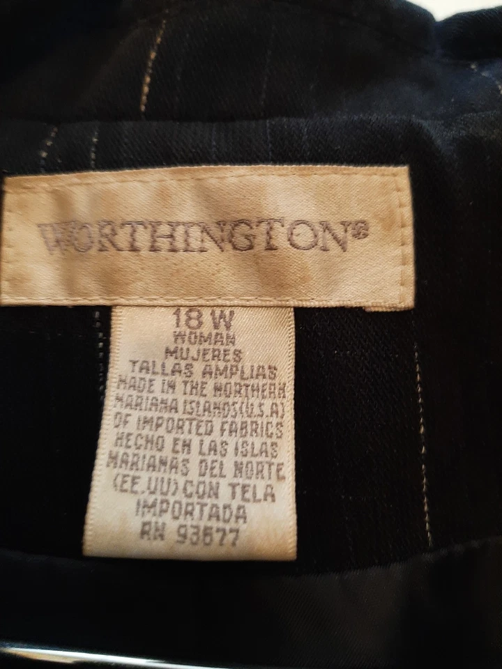 Worthington Talla 18 W 2 piezas. Traje Negro Blanco Rayas Botones Blanco y Negro Foto 2 de 4
