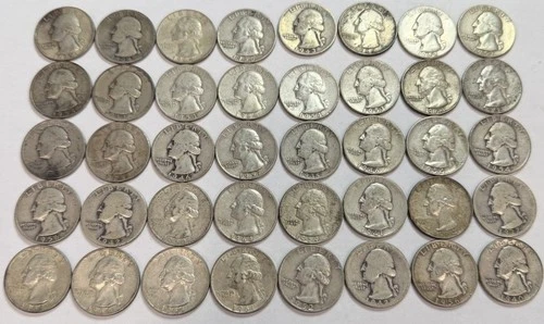 Bundle Of (45) Mixed Washington Silver Quarters Mixed Mints 90% Silver US Coins