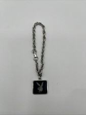 Vintage Playboy Bunny Black Enamel Silver Tone 7.5" Charm Bracelet 