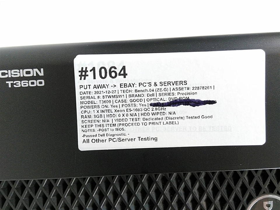 Dell Precision T3600 Workstation Intel Xeon E5-1603 QC 2.8GHZ 8GB 0HD No OS - Image 3 of 4