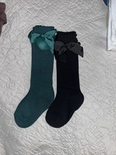 Baby Girls Stocking Cotton High Knee Long Socks with Bows Medium, lot of 2