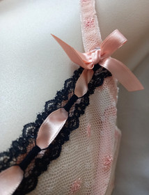 AGENT PROVOCATEUR Pink Black Lace & Ribbons Open Cup Balconette Bra size 34C