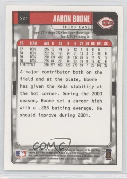 2001 Upper Deck Victory Aaron Boone #521 - Image 2 of 2