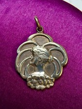 Jugendstil Kettenanhänger goldfarbenes Metall Tombak ? Frau Dame Art Nouveau
