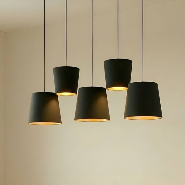 Lucande Pendelleuchte 'Thamila' (Modern) In Schwarz Aus Textil (5 Flammig, E27)-image