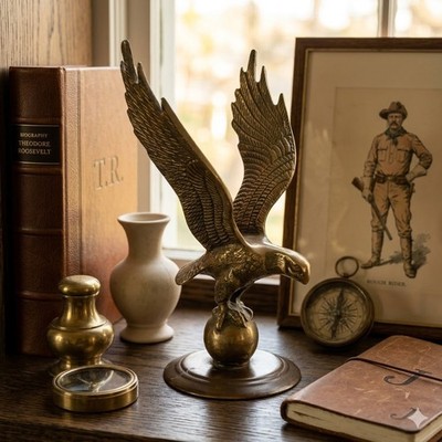 Vintage Brass Eagle Figurine Statue Patriotic American Bird Mid Century Decor
