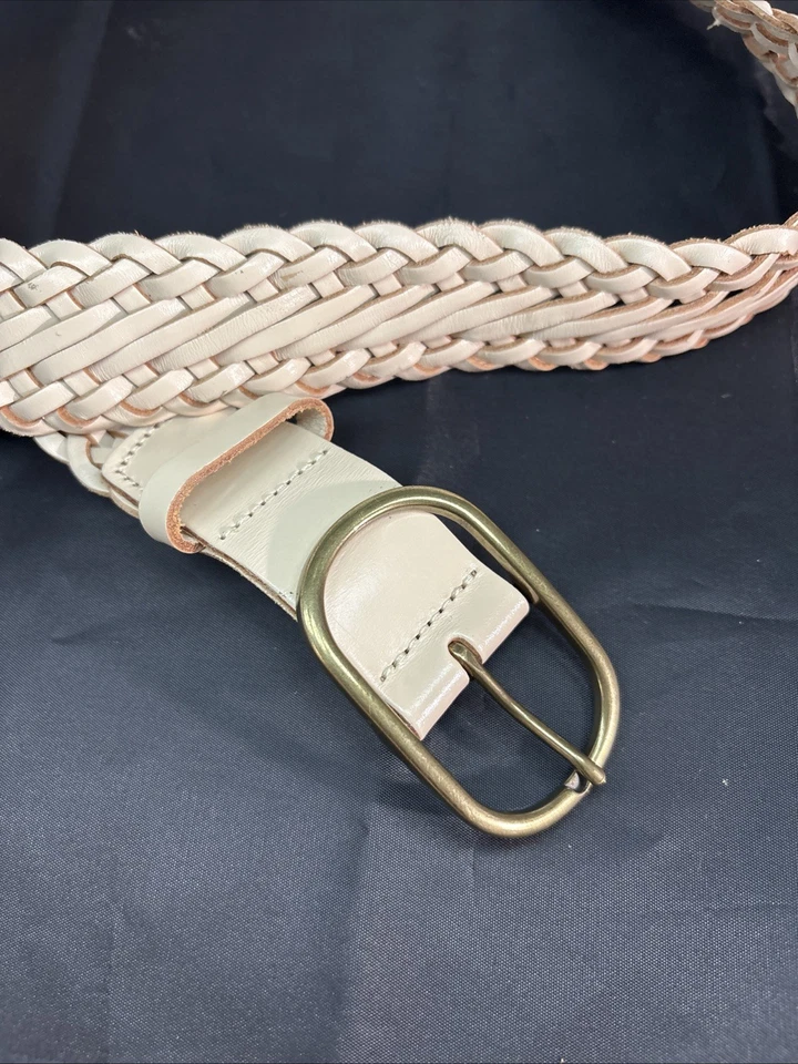 Cinturón de diseño trenzado crema/blanco roto con hebilla de latón talla xs Foto 2 de 4