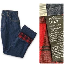 Adventuridge Flannel Lined Jeans 38X32 Straight Leg Dark Blue Denim Zip Mens NWT