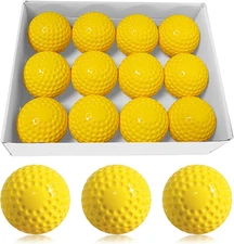 12 Pack Yellow Dimpled Baseballs, 9-Inch Pitching Machine Baseballs for Hitting