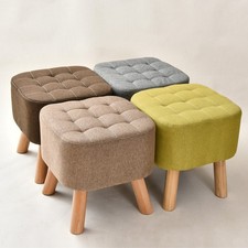 Padded Ottoman Footstool Pouffe Footrest Seat Stool Linen Footstool Wooden Legs