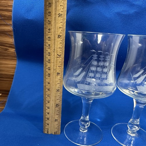 2 Kristall Barware Tulpenform Klar Gläser Geätzt Schiff Maritim Ozean Lot - Bild 5 von 15
