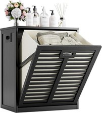 Tilt Out Laundry Hamper, Bamboo Laundry Cabinet with Pull Out Removable B