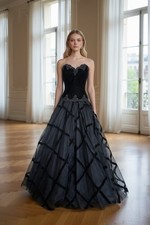 VTG Chris Kole Wedding Prom Gown Formal Dress Black Velvet Tulle Gothic Size 6